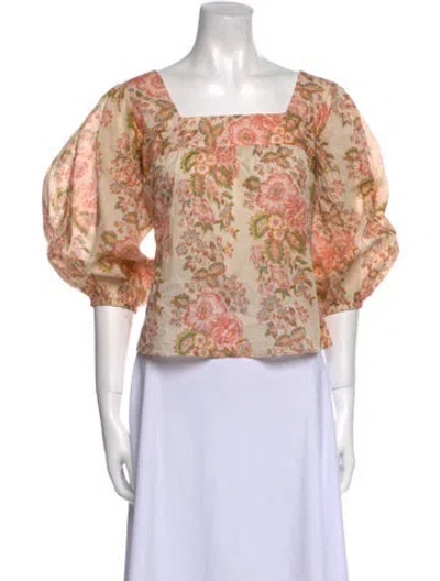 Pre-owned Loeffler Randall Floral Print Square Neckline Crop Top In Neutral