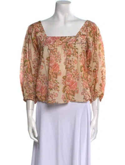 Pre-owned Loeffler Randall Floral Print Square Neckline Crop Top In Pink