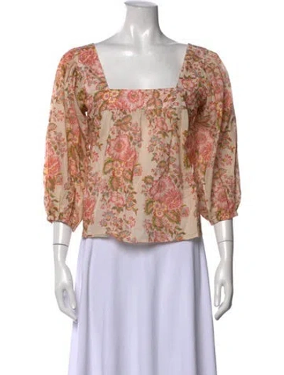 Pre-owned Loeffler Randall Floral Print Square Neckline Crop Top In Pink