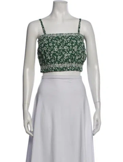 Pre-owned Loeffler Randall Floral Print Square Neckline Crop Top W/ Tags In Green