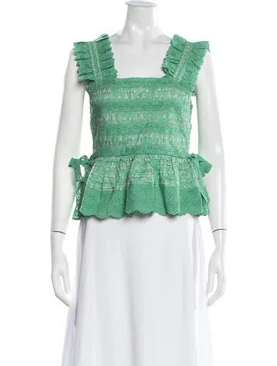 Pre-owned Loeffler Randall Floral Print Square Neckline Top In Green