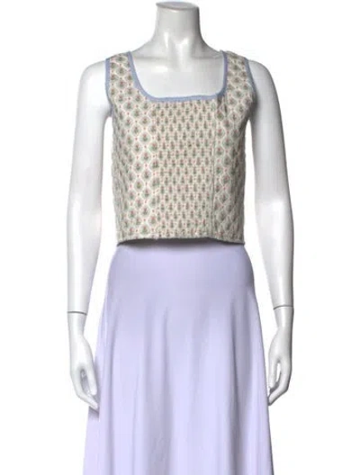 Pre-owned Loeffler Randall Floral Print Square Neckline Top In Multicolor