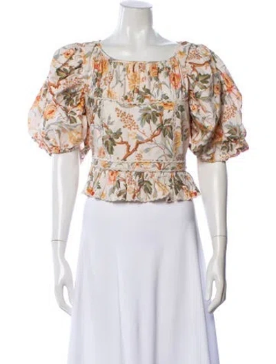 Pre-owned Loeffler Randall Floral Print Square Neckline Top In Neutral