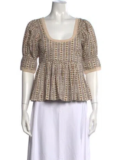 Pre-owned Loeffler Randall Floral Print Square Neckline Top In Neutrals