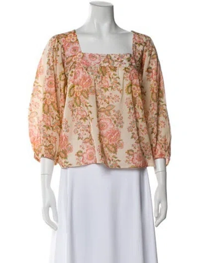 Pre-owned Loeffler Randall Floral Print Square Neckline Top In Pink