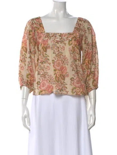 Pre-owned Loeffler Randall Floral Print Square Neckline Top In Pink