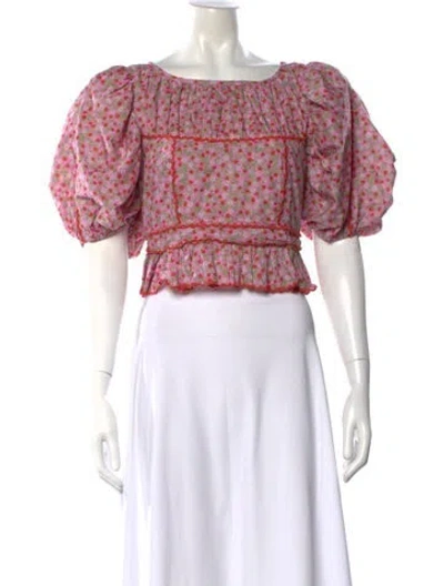 Pre-owned Loeffler Randall Floral Print Square Neckline Top In Pink