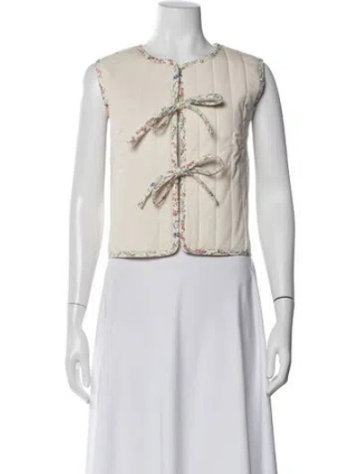 Pre-owned Loeffler Randall Floral Print Vest In White