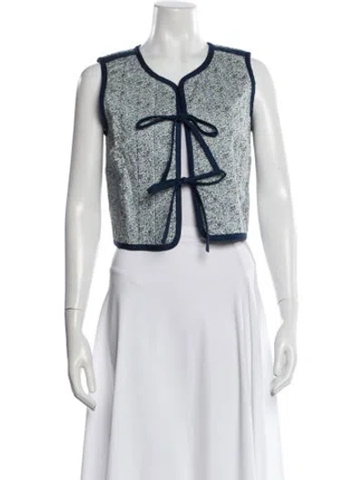 Pre-owned Loeffler Randall Floral Print V-neck Top In White