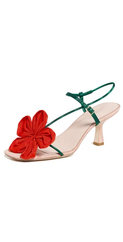LOEFFLER RANDALL FRANK FLOWER APPLIQUE HEELED SANDALS NUDE/GREEN/RED