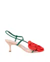 Loeffler Randall Frank Flower Applique Heeled Sandals Nude/green/red In Nude/green/red