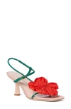 Loeffler Randall Frank Flower Applique Heeled Sandals Nude/green/red In Beige/green/red
