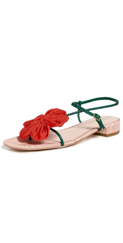 Loeffler Randall Genevieve Flower Applique Flat Sandals Nude/green/red
