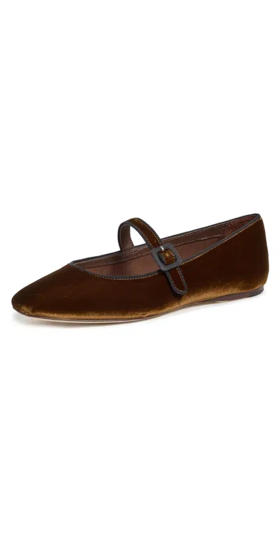 Loeffler Randall Ginger Velvet Mary Jane Flats Dark Brown