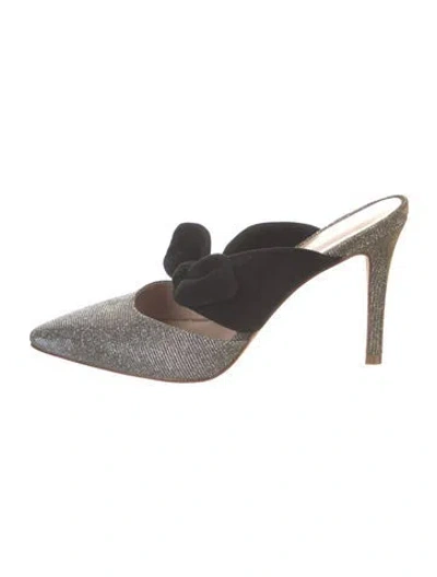 Pre-owned Loeffler Randall Glitter Bow Accents Mules In Black