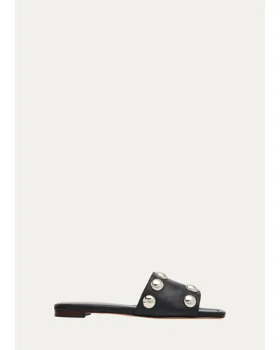 Loeffler Randall Hayes Studded Leather Flat Slide Sandals In Black