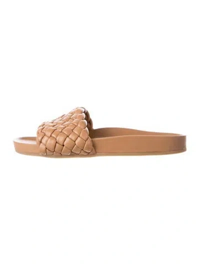 Pre-owned Loeffler Randall Intrecciato Weave Leather Slides In Brown