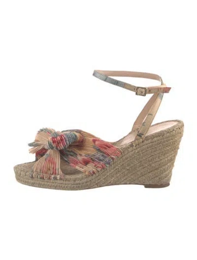 Pre-owned Loeffler Randall Jute Floral Print Espadrilles In Yellow
