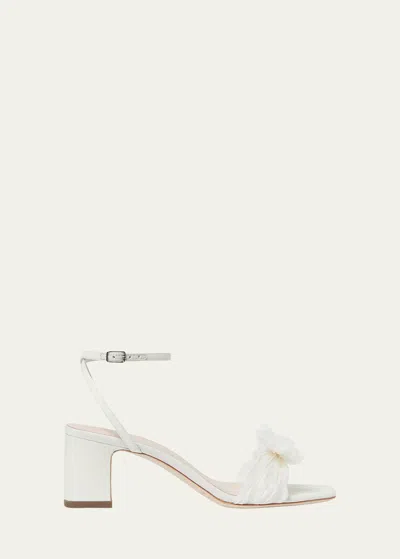 Loeffler Randall Kimora Pleated Bow Ankle-strap Sandals In Pearl