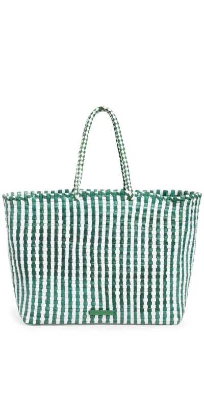 Loeffler Randall Klara Woven Tote Bright Emerald/white