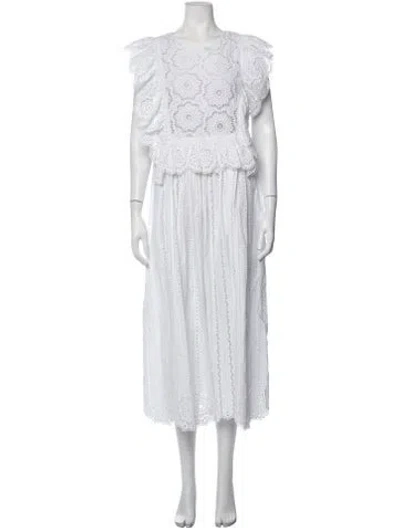 Pre-owned Loeffler Randall Lace Pattern Long Dress In White