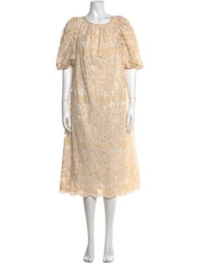 Pre-owned Loeffler Randall Lace Pattern Midi Length Dress In Neutral