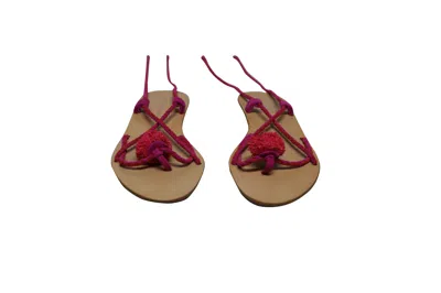 Loeffler Randall Lace Up Pompom Sandals In Brown Leather