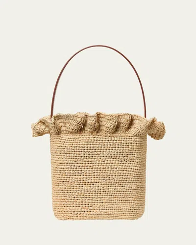 Loeffler Randall Laith Ruffle-trim Raffia Bucket Bag In Brown