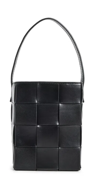 Loeffler Randall Laith Wide Woven Top Handle Bucket Bag Black