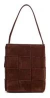 Loeffler Randall Laith Wide Woven Top Handle Bucket Bag Espresso