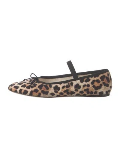 Pre-owned Loeffler Randall Leather Animal Print Ballet Flats In Black