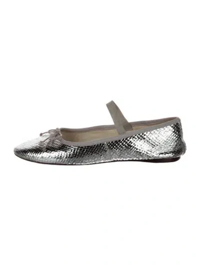 Pre-owned Loeffler Randall Leather Animal Print Ballet Flats In Metallic/silver