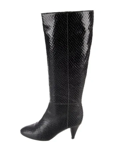 Pre-owned Loeffler Randall Leather Animal Print Boots In Black
