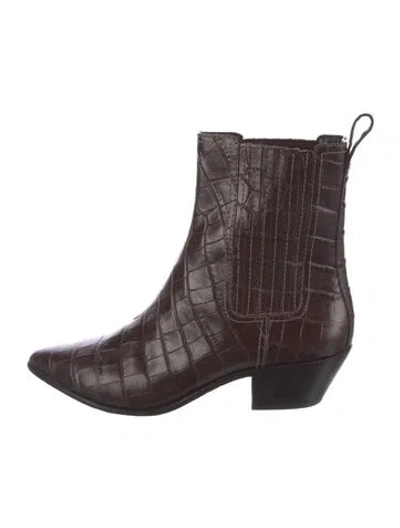 Pre-owned Loeffler Randall Leather Animal Print Boots In Brown