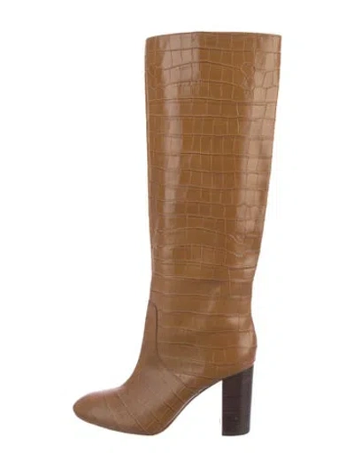 Pre-owned Loeffler Randall Leather Animal Print Boots In Brown