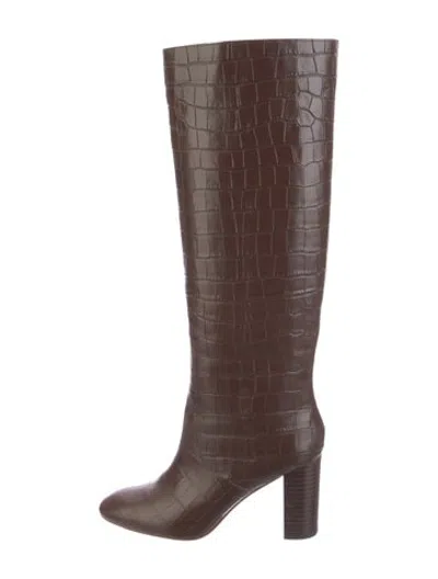 Pre-owned Loeffler Randall Leather Animal Print Boots In Brown