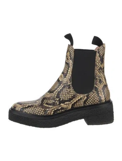 Pre-owned Loeffler Randall Leather Animal Print Chelsea Boots In Black