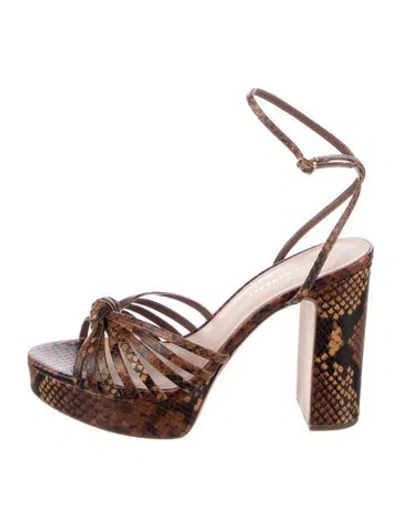Pre-owned Loeffler Randall Leather Animal Print Sandals In Brown