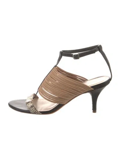 Pre-owned Loeffler Randall Leather Animal Print Sandals In Brown