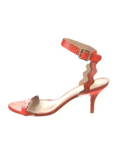 Pre-owned Loeffler Randall Leather Animal Print Sandals In Orange