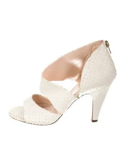 Pre-owned Loeffler Randall Leather Animal Print Slingback Sandals In White