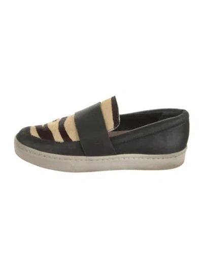 Pre-owned Loeffler Randall Leather Animal Print Sneakers In Black