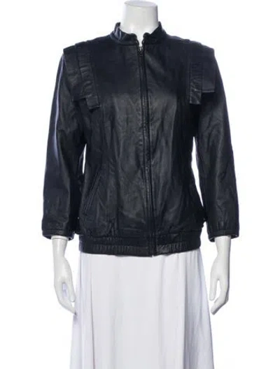 Pre-owned Loeffler Randall Leather Biker Jacket In Blue