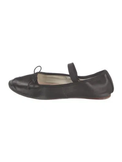 Pre-owned Loeffler Randall Leather Bow Accents Ballet Flats In Black