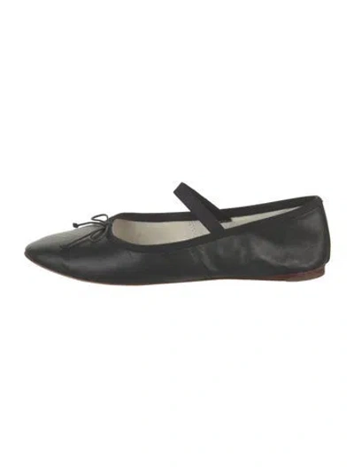 Pre-owned Loeffler Randall Leather Bow Accents Ballet Flats In Black
