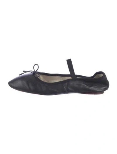 Pre-owned Loeffler Randall Leather Bow Accents Ballet Flats In Black