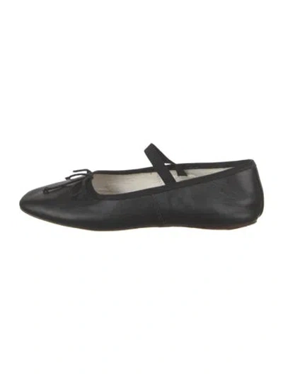 Pre-owned Loeffler Randall Leather Bow Accents Ballet Flats In Black