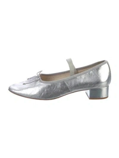 Pre-owned Loeffler Randall Leather Bow Accents Ballet Flats In Silver