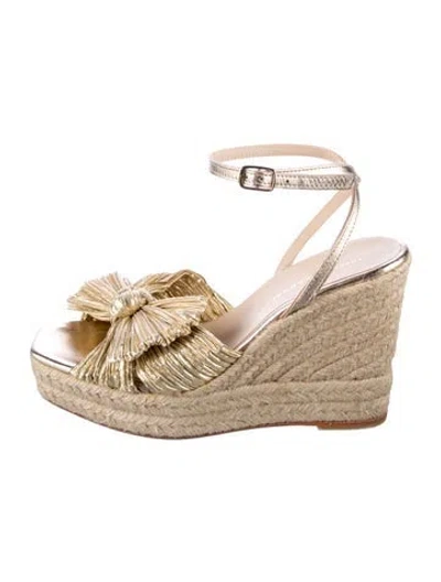 Pre-owned Loeffler Randall Leather Bow Accents Espadrilles In Gold