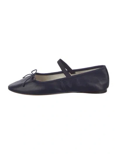 Pre-owned Loeffler Randall Leather Bow Accents Mary Jane Flats In Black